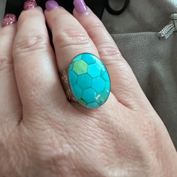 Honeycomb design turquoise ring in sterling silver by Jay King - Picture 5 of 14